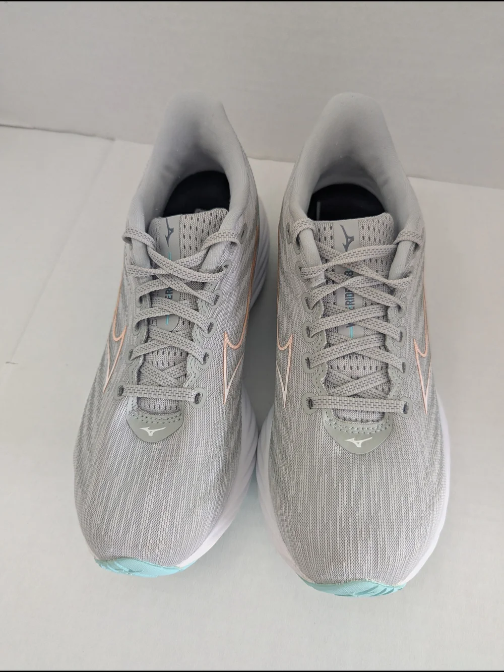 Mizuno Wave Rider 28 Womens Running Shoe Harbor Mist/ White/ Aruba Blue Size 8.5